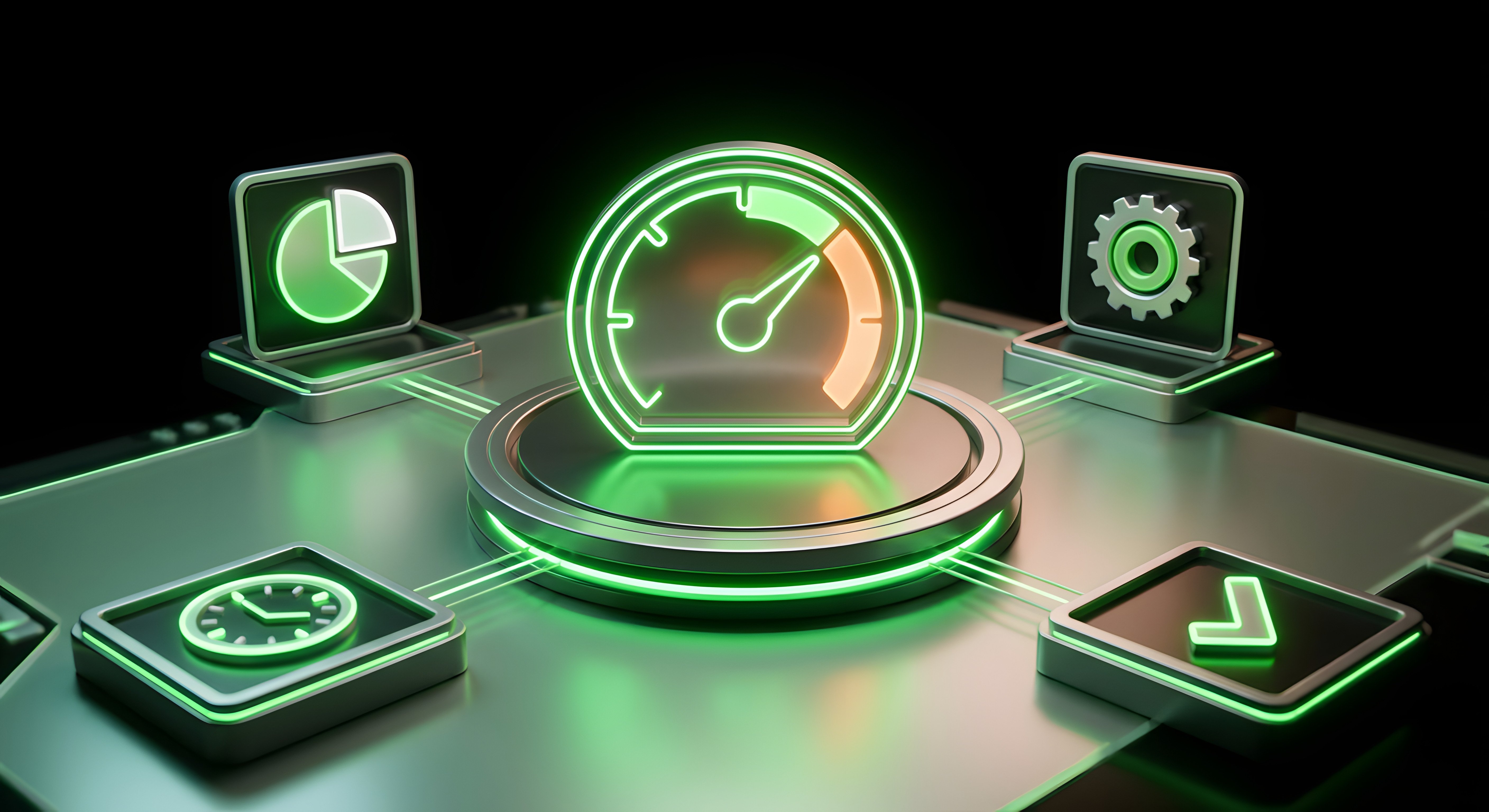 Concept d'optimisation des performances et de gestion de l'efficacité avec un tableau de bord et des icônes de données pour améliorer le fonctionnement des systèmes